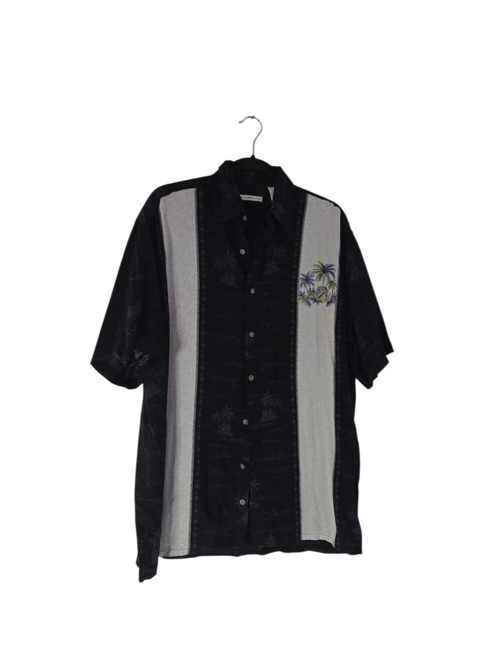 Campia Moda Men’s L Rayon Hawaiian Tropical Floral Button-Up Shirt Black/cream